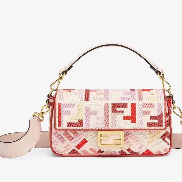 Vintage HOT Motif Medium In Pink Red Canvas Bag Fendi Baguette FF 0627